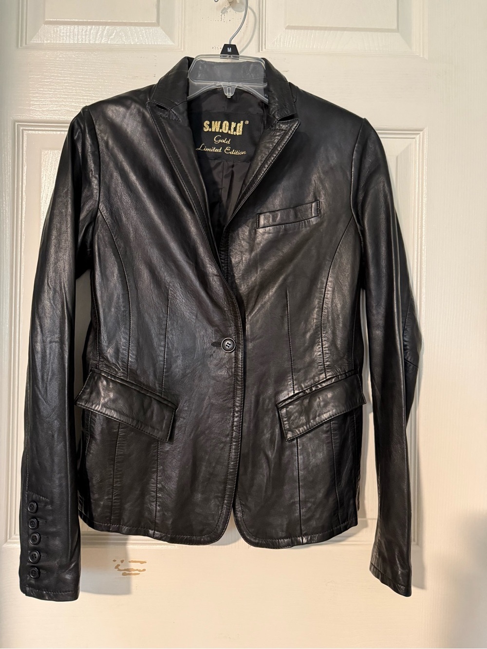 Women's Black Leather Blazer Jacket